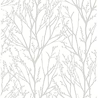 NuWallpaper NU2394 Treetops Peel Stick Wallpaper, White & Off-White