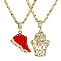 Men's Gold Plated Hip Hop Retro 11 Shoe Collection & Cz Basketball Pendant 4mm 24