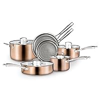 Country Kitchen Cookware Sets - 10 Pc. Pots and Pans Set, Tri-Ply Stainless Steel Mirror Polish Finish, Induction Compatible, Nonstick Coated Frying Pans (Rose Gold)