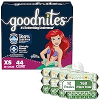 Goodnites and Wipes Bundle: Goodnites Underwear for Girls, Extra Small, 44ct & Huggies Natural Care Sensitive Wipes, Unscented, 12 Flip-Top Packs (768 Wipes Total) (Packaging May Vary)
