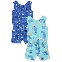 Amazon Essentials Girls and Toddlers' Knit Sleeveless Rompers (Previously Spotted Zebra), Pack of 2