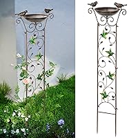 SUNNYPARK Antique Garden Iron Trellis with Decorative Hummingbirds Detachable Bird Bath Bowl Metal Potted Plant Support for Climbing Flowers