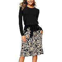 Simier Fariry 2024 Womens Hide Belly Work Casual Midi Blouson Dress with Pockets