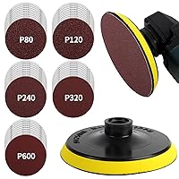 Pomsare 5 Inch Hook and Loop Backing Pad with 50PCS Sanding Discs, Angle Grinder Attachments with 5/8-11 Threads, Sanding Pad for Wood Sanding Buffing Polishing(80/120/240/320/600 Grit)