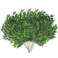 CEWOR 24pcs Italian Ruscus Greenery Stems, 27.6in Artificial Green Leaf Garland Vines Hanging Spray for Wedding Arch Bouquet Filler Table Centerpieces Home Decor