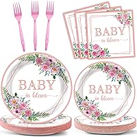 96Pcs Baby in Bloom Baby Shower Decorations Baby in Bloom Floral Paper Plates Napkins Girl Floral Party Decoration Disposable Pink Baby in Bloom Tableware Set for Birthday Party Girl 24 Guests