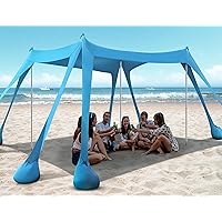 Beach Tent, Beach Canopy UPF50+ UV Protection, 10x10ft Beach Shade Sun Shelter with 8 Sandbags, Sand Shovels, Ground Pegs, Stability Poles for Camping, Fishing, Picnics, Backyard Fun and More