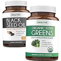 Black Seed Oil & Organic Super Greens (1-Month Supply) Nigella Greens Bundle of Black Seed Oil (60 Capsules) Cold-Pressed Nigella Sativa and Organic Super Greens Powder (60 Tablets) Complete Superfood