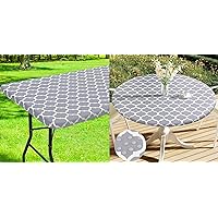 smiry Picnic Tablecloth, Waterproof Elastic Fitted Table Covers, Wipeable Flannel Backed Vinyl Tablecloths for Camping, Indoor, Outdoor (30