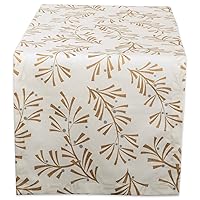 Holiday Dining Table Linen Metallic Fabric Kitchen Décor, Christmas Table Runner, 14x72, Gold Holly Leaves