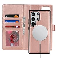 Ｈａｖａｙａ for Samsung Galaxy s24 Ultra case Wallet Detachable Magnetic Phone case with Card Holder Compatible Magsafe Leather Flip Folio case Stand Removable Shockproof Cover for Women-Rose Gold