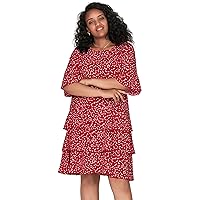 Womens Plus Size 3/4 Sleeve Floral Print Casual Tiered Boho Dress Flowy Summer Cocktail Party A-line Ruffle Dress