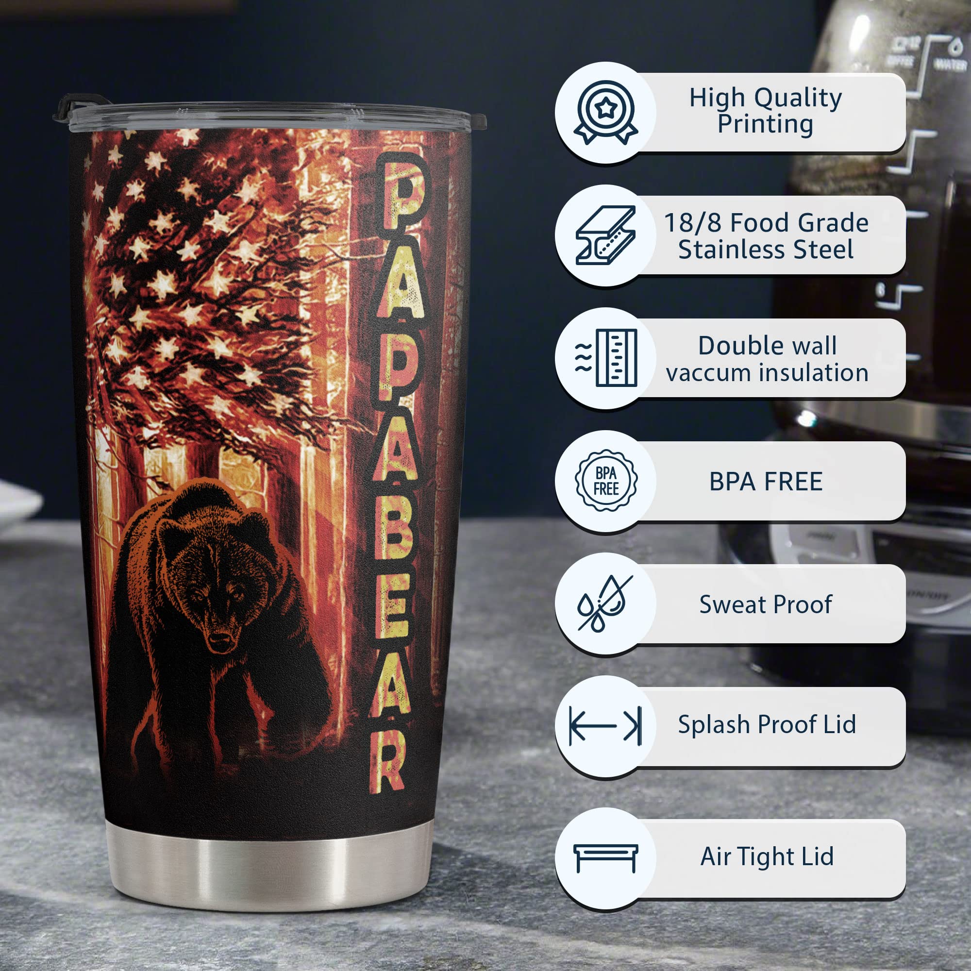 Macorner Valentines Day Gifts For Him - Birthday Gifts for Dad & Fathers Day Gift From Daughter Son - Stainless Steel American Flag Tumbler Cup 20oz for Men - Gifts for Husband Men Dad Papa Grandpa