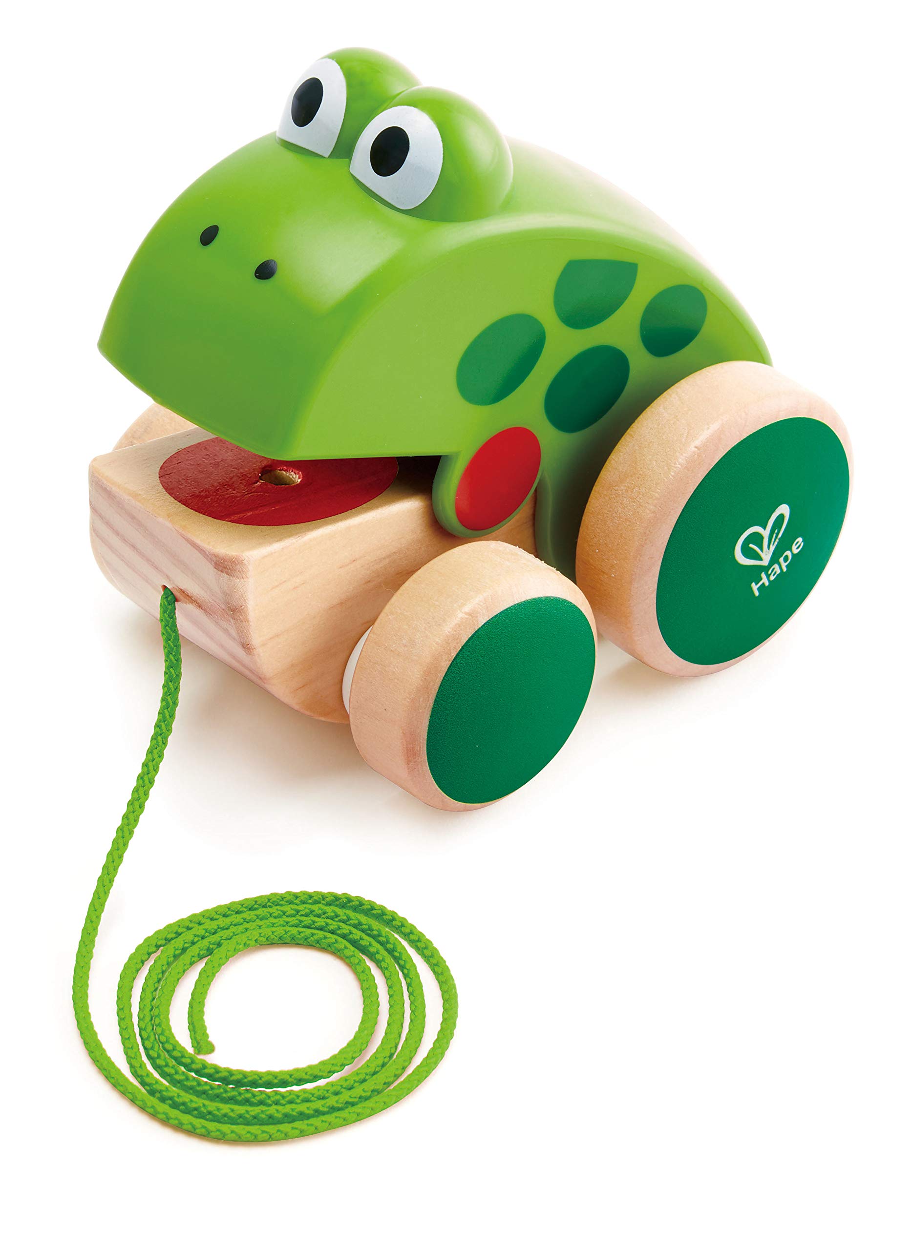 Hape Frog Pull-Along | Wooden Frog Fly Eating Pull Toddler Toy, 4.6 x 3.3 x 3.8 inches, Green