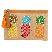 Alex Max Pineapple Embroidered Large Pouch Wristlet Clutch, Natural/Multi