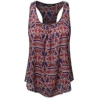 Women's Solid or Printed Sleeveless Scoop Neck Racer-Back Flared Bottom Tank Top