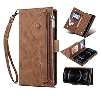 Cellphone Flip Case Wallet Case Compatible with iPhone 11 6.1inch, Zipper Case with RFID Blocking Card Holder Slot, Magnetic Flip Zipper Purse with Wristlet Strap, Vintage PU Leather Cover Protective