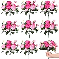 Yunsailing 8 Packs Artificial Peony Flowers Faux Flowers Silk Hydrangea Bouquet Vintage Wedding Home Table Decor Reusable Bouquet of Rose Flowers for Mother's Day Wedding Birthday(Pink, Peony)