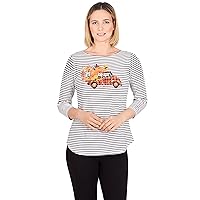 Ruby Rd. Womens Petite Fall Stripes Top Alabaster Multi Size PM
