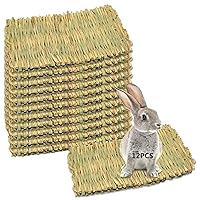 12 Pack Rabbit Grass Mat, Grass Mats for Rabbits, Natural Straw Woven Bed Mat for Bunny, Small Animal Cages Hay Mat, Rabbit Sleeping Mat Chewing, Nesting and Toys for Guinea Pig Hamster (11''x8'')