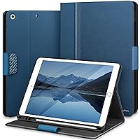 KingBlanc Case for iPad 9th/8th/7th Generation Case (2021/2020/2019, 10.2-inch) with Pencil Holder, [Auto Sleep Wake + Multiple Viewing Angle], PU Leather Notebook Protective Smart Stand Cover, Blue