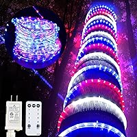 4th of July Decorations Outdoor Lights, 100ft 1200 LED Red White and Blue Rope Lights Patriotic Rope Lights Plug in 8 Modes Remote Timer with Memory for Independence Day National Day