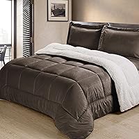 Cathay Home Twin Comforter Set: Ultra Soft and Plush Reversible Micromink and Sherpa 2-Piece Bedding Set, Chocolate, Twin (66