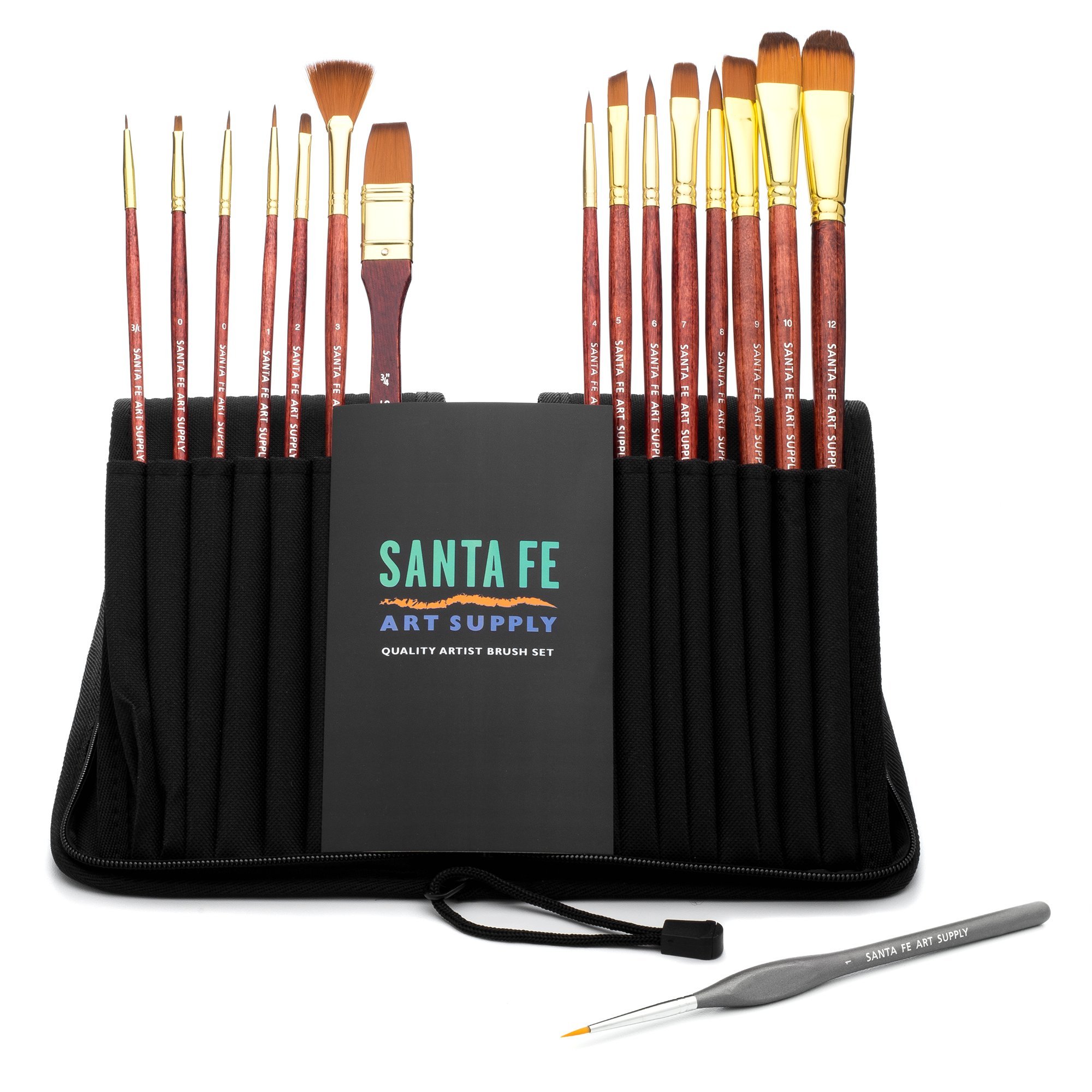 Santa Fe Art Supply Paint Brush Set W/Carrying Case-Organizer - 15+1  Professional Grade Wood Paintbrush Kit Perfect for Watercolor, Oil, Ink,  Face 