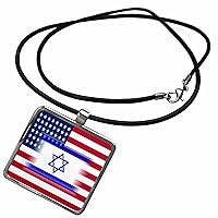 Florene Jewish Themes - Image of Israeli Flag Superimposed On USA Flag - Necklace With Rectangle Pendant (ncl_237066)