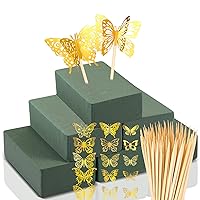 Thyle 6 Pcs 5.5'' x 3.1'' x 1.7'' Floral Foam Block Decoration Set with 12 Inch Bamboo Skewers 3D Gold Butterfly Decor for Mother's Day Flower DIY Crafts Wedding Flower Bouquet Accessories