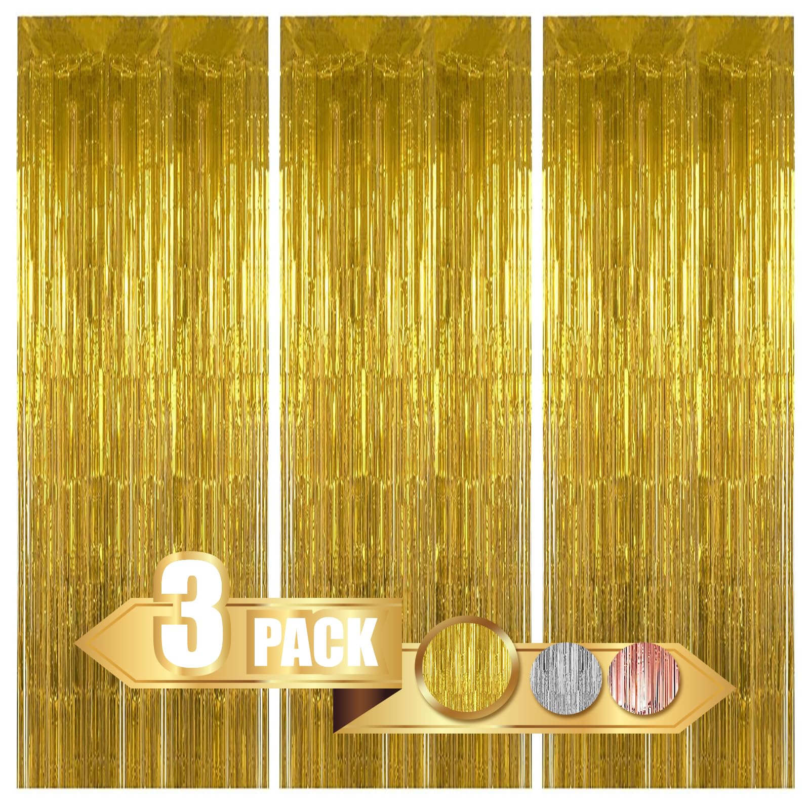 Black and Gold Foil Fringe Curtain,Tinsel Metallic Curtains Photo Backdrop  Streamer Curtain for New Year Birthday Party Supplies