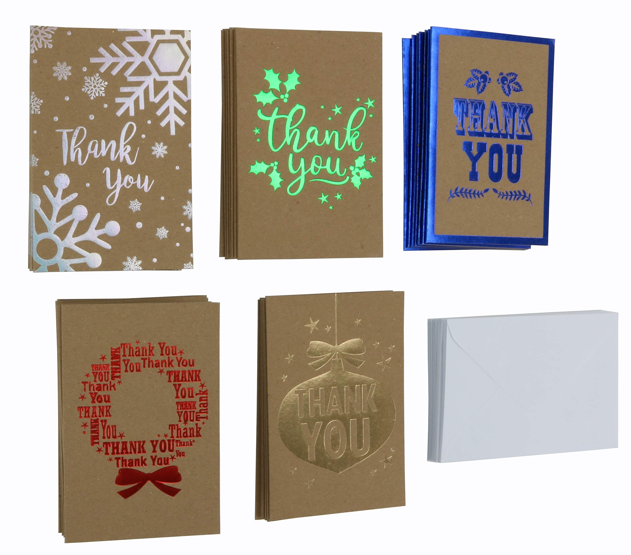 Iconikal Kraft Christmas Thank You Cards with Envelopes, Foil Embellished, 30-Count