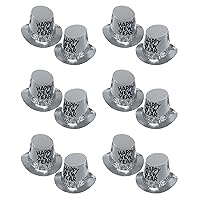 12 Piece Silver Happy New Year Top Hats For NYE Party Supplies