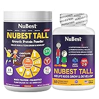 NuBest Bundle Tall for Kids Bone Strength Includes: 1 Bottle of Chocolate Protein Powder for Kids with Probiotic, Omega 3-6-9, Multivitamin, Calcium & 1 Bottle of Chewable Tablets with 60 Count