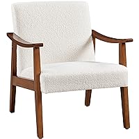 Yaheetech Fabric Accent Chair, Mid-Century Modern Armchair with Solid Wood Legs, Reading Leisure Chair with High Back for Living Room Bedroom Waiting Room,Ivory