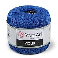 Yarn Art 1 Skein Violet, 100 Mercerized Cotton Yarn Threads Crochet Lace Hand Knitting Yarn Embroidery Arts Crafts (Saks Blue 4915)
