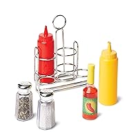 Condiments Set (6 pcs) - Play Food, Stainless Steel Caddy