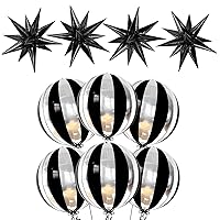 KatchOn, Big, 22 Inch Black and Silver Balloons - Pack of 6 | Black Spike Balloons - 20 Inch, Pack of 50 | 4D Stripe Black Silver Balloons | Halloween Balloons, Black and Silver Party Decorations