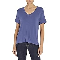 Three Dots Women's Short Sleeve Drapey V-Neck T-Shirt