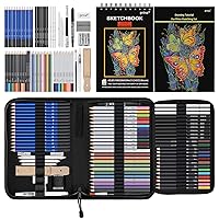Prina 76 Pack Drawing Set Sketching Kit, Pro Art Supplies with 3-Color Sketchbook, Include Tutorial, Colored, Graphite, Charcoal, Watercolor & Metallic Pencil, for Artists Adults Teens Beginner