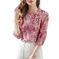 Women's Silk Blouse Satin Lantern Long Sleeve Button up Casual Loose Tops Shirt