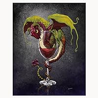 Red Wine Dragon Print by Stanley Morrison, Drink Art, Game Room, Home office, Unique Gift (4 X 6)