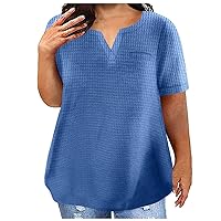 Plus Size T Shirt for Women Trendy Short Sleeve Loose Casual Blouse V Neck Soft Tops Soild Color Henley T Shirts L-5XL
