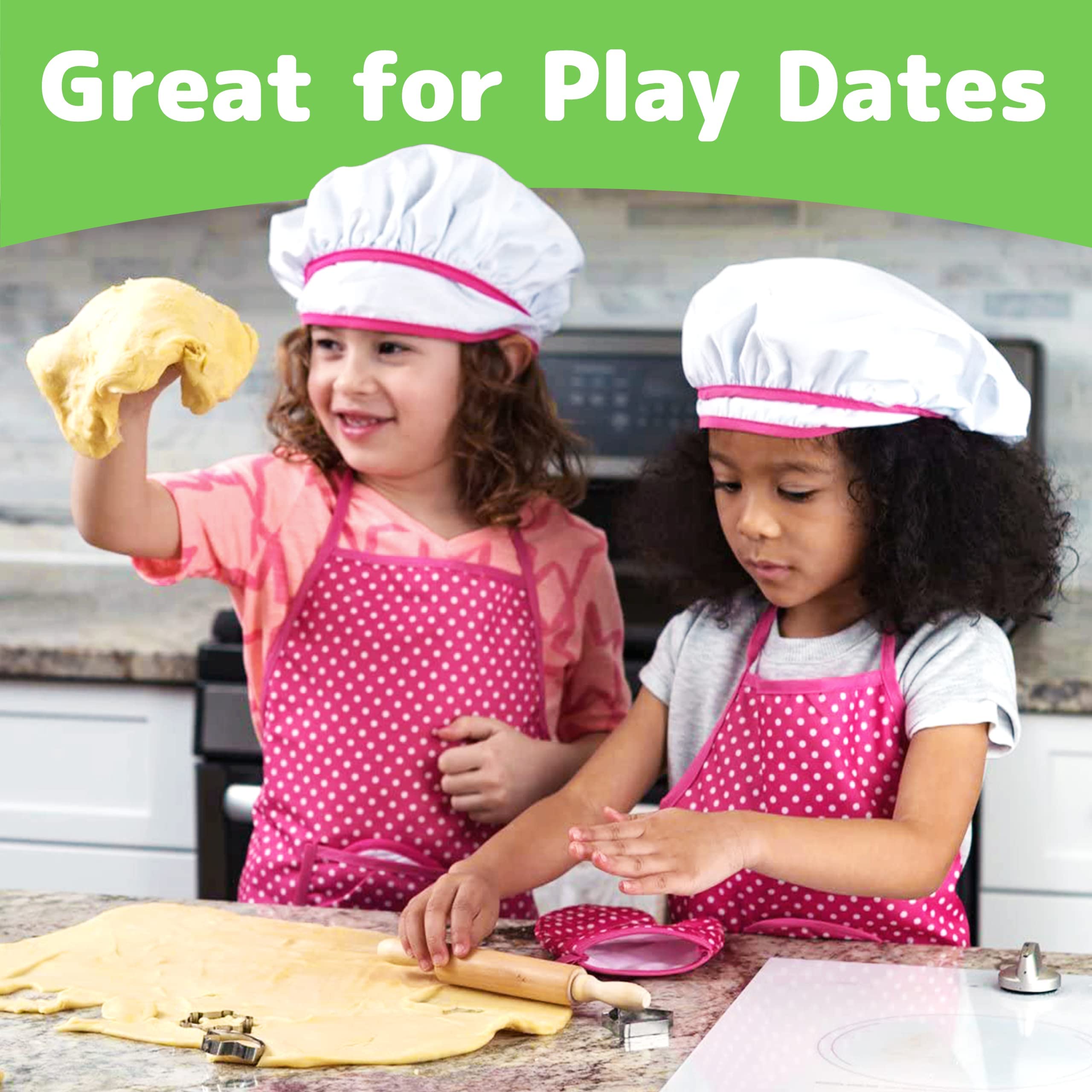Kids Cooking and Baking Chef Set for Little Girls, Complete Cooking Sets, Toddler Dress Up & Pretend Play Costume Clothes, Kit w/ Pink Kid Chef Apron & Accessories, Kids Kitchen Toys 3-5 Years Old