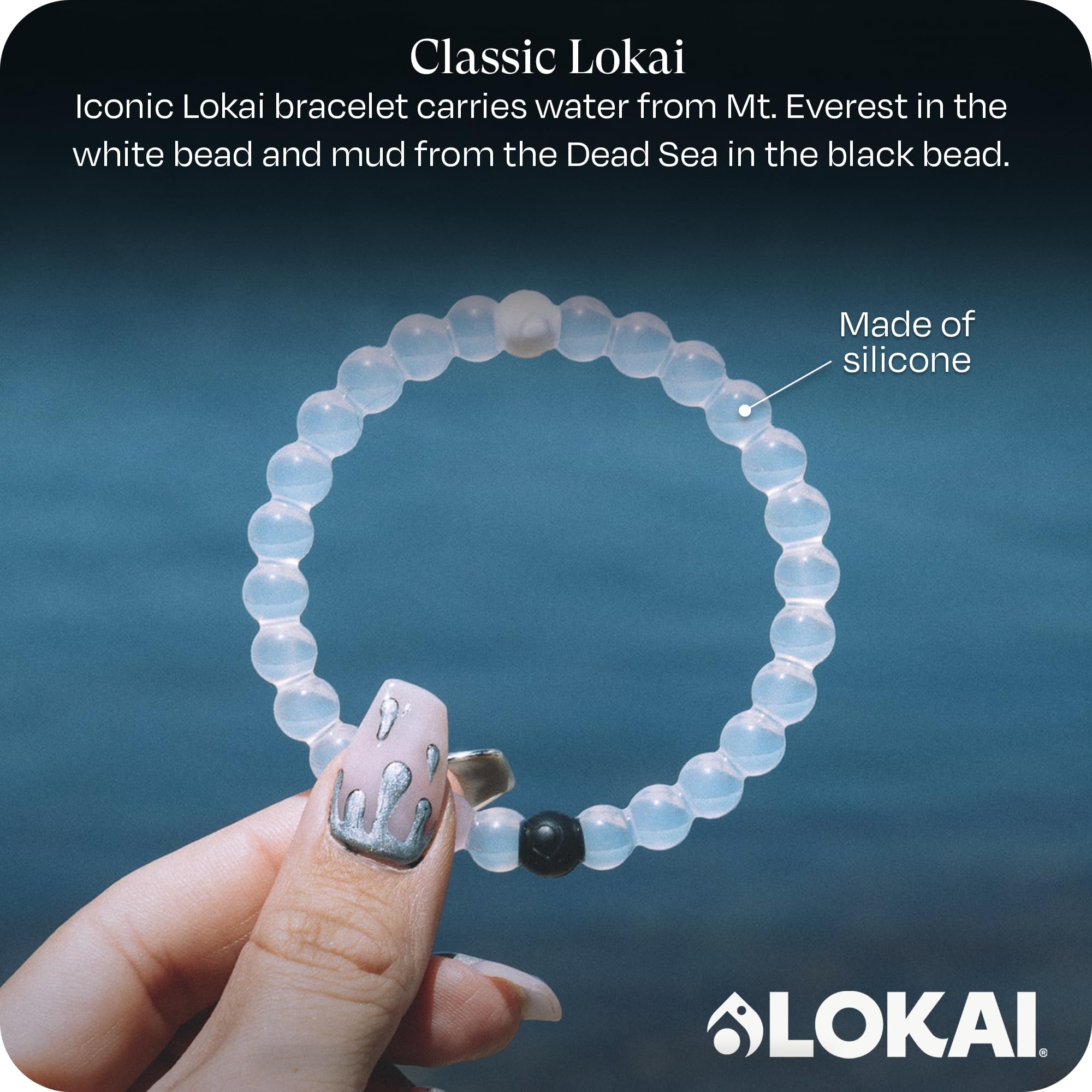 Lokai Mental Health Awareness Bracelet, Classic Style - Silicone Beaded Bracelet for Women & Men Encourages Mental Wellness Slides-On for Comfortable Fit