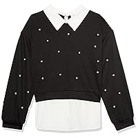 Speechless Girls' Two-fer Pearl Beaded Drop Shoulder Pullover