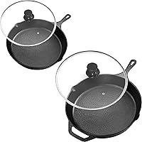 Utopia Kitchen Pre-Seasoned Cast Iron Skillet 2 Piece Set– Professional 8 inch and 12 inch Cast Iron Skillet with Lid – Even Heat Distribution – Suitable for all Stovetops – Camp Fire Frying Pan