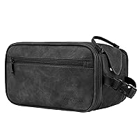 PAVILIA Toiletry Bag for Men Women, Mens Travel Bag Toiletries Organizer Case for Grooming, Travel Essentials Shaving Dopp Kit, PU Leather Water Resistant Cosmetic Pouch, Black