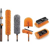 20 Foot High Reach Telescoping Duster Kit and Vinyl Siding Brushes with 5-12 ft Extension Pole // High Ceiling Cleaning and Window Washing kit // Exterior & Interior House and Gutter Cleaning Brush