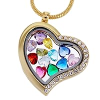 RUBYCA Living Memory Locket Necklace 12 Crystal Birthstones Floating Charms